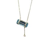 Collana rettangolare da donna alla moda lucida squisita blu mare ciondolo tesoro, regalo di compleanno, Natale, San Valentino, gioielli da donna