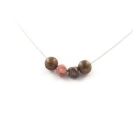 Collana Rodocrosite Del Brasile + Perline Legno 8 MM Catena IN Acciaio Inox