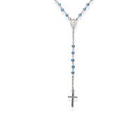Collana Rosario Argento 925 Amen Madonna Miracolosa Cristalli Azzurro CROBC4