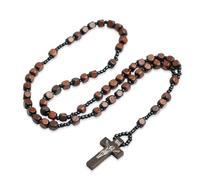 Collana Rosario Croce Cattolica, Collana Rosario in Legno, Collana di Perline di Preghiera in Legno Naturale, per Comunione Religiosa Cristiana Cattolica, Battesimo, Messa, Bibbia