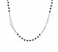 AMEN Gioielli, Collana Rosario Girocollo, Collana Argento 925, Rodiato con Cristalli Neri, Regalo Donna, Regalo Uomo, Made In Italy
