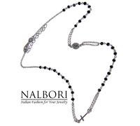 collana rosario girocollo tutta argento 925 croce madonna cristallo nero 45+5cm