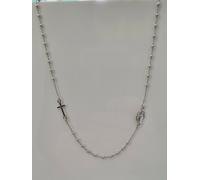 COLLANA ROSARIO IN ARGENTO 925% RODIATO UOMO DONNA CROCE MADONNA