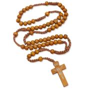 Collana Rosario in Legno, Collana Rosario Croce Cattolica, Collana di Perline di Preghiera in Legno Naturale, per Comunione Religiosa Cristiana Cattolica, Battesimo, Messa, Bibbia