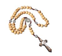 Collana Rosario in Legno, Collana Rosario Croce Cattolica, Collana di Perline di Preghiera in Legno Naturale, per Comunione Religiosa Cristiana Cattolica, Battesimo, Messa, Bibbia