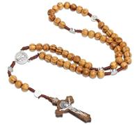 Collana Rosario in Legno, Collana Rosario Croce Cattolica, Collana di Perline di Preghiera in Legno Naturale, per Comunione Religiosa Cristiana Cattolica, Battesimo, Messa, Bibbia