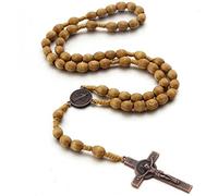 Collana rosario in legno con ciondolo crocifisso cattolico, collana religiosa pratica