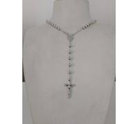 COLLANA ROSARIO ORO BIANCO 750 18K UNISEX MEDAGLIA MIRACOLOSA CROCE SFERE LUCIDE