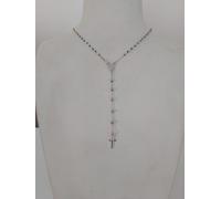 COLLANA ROSARIO ORO BIANCO 750 18K UNISEX MEDAGLIA MIRACOLOSA CROCE SFERE LUCIDE