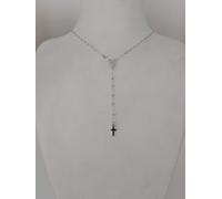 COLLANA ROSARIO ORO BIANCO 750 18K UNISEX MEDAGLIA MIRACOLOSA CROCE SFERE LUCIDE