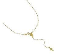 Collana rosario oro giallo 18 kt con catenina rolo' ovale e grani lisci croce pendente e madoninna gioiello preghiera uomo donna unisex lunghezza catenina 45 cm