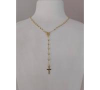 COLLANA ROSARIO ORO GIALLO 750 18K UNISEX Medaglia Miracolosa Croce SFERE LUCIDE