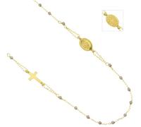 Collana rosario oro giallo e bianco 18 kt a giro girocollo con madonnina e croce sui lati catenina rolo' e grani lisci gioiello preghiera uomo donna unisex disponibile in più lunghezze (45)