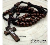 Collana Rosario perline marrone in Legno con Crocifisso da Uomo Donna Croce
