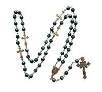 Collana rosario religioso vintage in lega con ciondolo Gesù Cristo fatto a mano catena di perline rotonde regalo gioielli