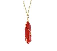 Collana rossa, Collana di cristallo di corniola con ciondolo in pietra preziosa naturale Catena al collo in pietra rossa avvolta filo