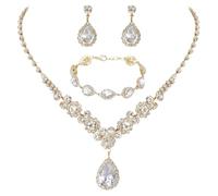 Collana rotonda Celestial Tear Drop Jewelry - Liquid Starlight Necklace Earrings & Bracelet Set with Cut Angel Wing Motifs for Gala Nights and Glamour Manifestations Collana (A, unica)