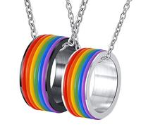 Collana semplice da abbinare, collana da coppia in acciaio inossidabile nero argento 9 mm anello LGBT con cerchio in silicone gioielli matrimonio per la sposa, W-L 1/2+Men X 1/2, Acciaio inossidabile