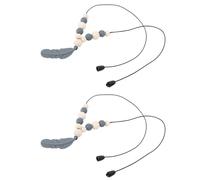 Collana Sensoriale in Silicone Masticare Collana Collana Sensoriale Plume Collare da Masticare Morbido per Bambini Collana Sensoriale in Legno e Silicone 2 Pezzi (Grigio scuro)
