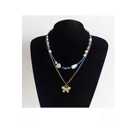 Collana set donna girocollo perle 2 fili colorata blu pietre dure 71334