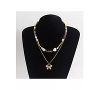 Collana set donna girocollo perle 2 fili colorata giallo pietre dure 71334