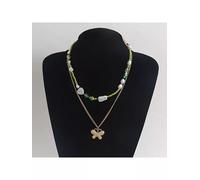 Collana set donna girocollo perle 2 fili colorata verde pietre dure 71334