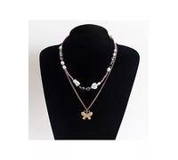 Collana set donna girocollo perle 2 fili colorata viola pietre dure 71334