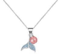 Collana Sirena per le Donne, Collana Zircone di Cristallo Fragola, Collana Pendente Coda di Pesce, Collana di Rame Donna in Oro Bianco,Boho Collana, Semplice e Carino Regalo Ragazza