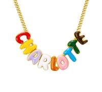 Collana smaltata personalizzata con nome a bolla colorata 3D collana con lettera a bolla in argento Sterling ciondolo con iniziale arcobaleno perline con lettere carine collane regalo per sua figlia