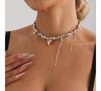 Collana Statement Chunky con Grande Cuore per Donna, Y2K Catena Spessa Regolabile Grande Girocollo d'Amore, Collana con Ciondolo a Cuore Esagerato, Medio, Ottone, Non pietra preziosa