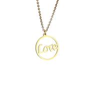 Collana svuotata con ciondolo rotondo a forma di cuore scritto a mano in inglese "Love", regalo commemorativo per coppie e confessioni romantiche, perfetta per San Valentino, proposte e anniversari