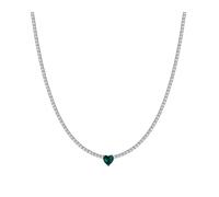 COLLANA TENNIS DONNA IN ACCIAIO CON CRISTALLI BIANCHI E CUORE CRISTALLO VERDE