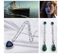 Collana Titanic Cuore Dell'Oceano Piccola E Orecchini Blu E Verde Cristallo 18”