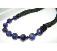 COLLANA TORCHON LACCI E PERLE AGATA VIOLA SFACCETTATA NATURALE E PERLINE NERE