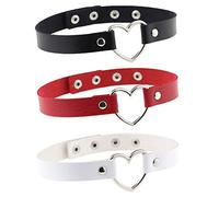 Collana Trasversale per Ragazze Gioielli Catena Cuore Catena Collare Collo Punk Pelle Femminile Clavicola 3 PZ Accessorio Collana Da Masticare Sensoriale per Ragazzi (Black,White,Red, One Size)