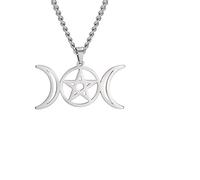 Collana Triple Moon Goddess per Wicca Pentagram Magic Super Amulet Collane Gioielli in AC