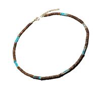 Collana unica con perline in legno di noce di cocco marrone e pietra naturale per una dichiarazione alla moda vintage collana con ciondolo, Misura unica, come descritto, come descritto