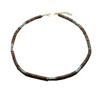 Collana unica con perline in legno di noce di cocco marrone e pietra naturale per una dichiarazione alla moda vintage collana con ciondolo, Misura unica, come descritto, come descritto