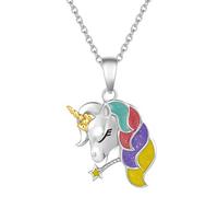 Collana Unicorno Ciondolo Pendente per Donna Ragazze in Argento Sterling 925 con con l'arte Dello Smalto Gioielli per Donna Ragazze Bambini - Catena Lunghezza: 40 + 5 cm