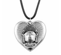 Collana Unisex a Pendente Hip Hop Punk Black Adorabile Collana a Catena di Corda, Ciondolo di Buddha a Cuore, retrò, Vintage, Colore Antico, Unisex, Regali di Compleanno