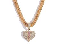 Collana unisex alla moda con ciondolo a forma di cuore spezzato hip hop cubano collana in lega collana di coppia gioielli a forma di cuore spezzato maschio e femmina coppia ciondolo amore a forma di