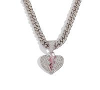 Collana unisex alla moda con ciondolo a forma di cuore spezzato, stile hip hop, collana in lega, collana a forma di cuore a forma di cuore maschile e femminile, 45,7 cm