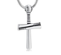 Collana unisex con ciondolo a forma di croce per cremazione, in acciaio inox, con ciondolo a forma di mazza da baseball, urna commemorativa, per uomo/donna, medaglione per ceneri, Acciaio