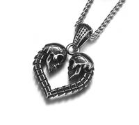 Collana unisex con ciondolo a forma di doppio teschio, in acciaio inox, con ciondolo a forma di cuore - L'amore circondato da due scheletri, squisitamente intagliato e pieno di novità, ciondolo gotico