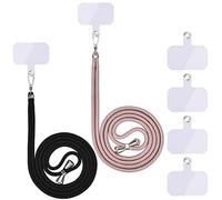 Collana universale per cellulare, cordino telefonico regolabile e rimovibile. (2 oro rosa+nero lucido+nero)