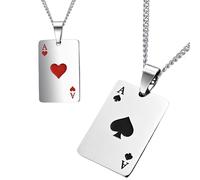 collana uomo acciaio inossidabile 2 pezzi con pendente nero Asso di picche, 50 cm, stile punk rock gotico per coppie, argento lucido regalo originale