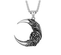 Collana Uomo, Collana Chic con Luna - per Acciaio Inossidabile Petali di Rosa Unici - per Feste e Vita Quotidiana
