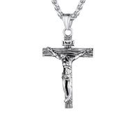 Collana Uomo con Crocifisso Croce Con Gesù Cristo Vintage in Acciaio