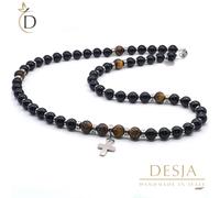 Collana uomo con pietre dure naturali occhio di tigre e onice nero con croce