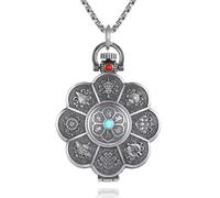 Collana Uomo Donna Gioielli Ciondolo Pendente Necklace Lotus di Buon Auspicio Otto Tesori Six-Word Mantra Box Pendente Uomini E Donne Partito retrò Punk Regalo